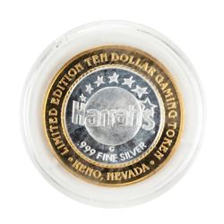 .999 Silver Harrahs Casino Reno Nevada $10 Casino Limited Edition Gaming Token