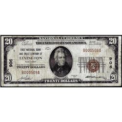 1929 $20 NB & Trust Lexington, KY CH# 906 National Currency Note