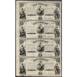 Uncut Sheet of 1800's $2 Ket Forint Obsolete Notes