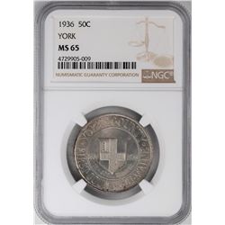 1936 York County Commemorative Half Dollar Coin NGC MS65