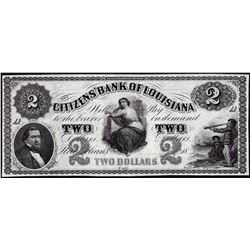 1800's $2 Citizens Bank of Louisiana Obsolete Note