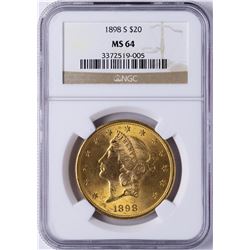 1898-S $20 Liberty Head Double Eagle Gold Coin NGC MS64