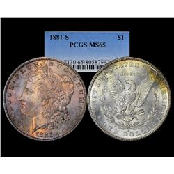 1881-S $1 Morgan Silver Dollar Coin PCGS MS65 Amazing Toning