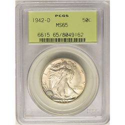 1942-D Walking Liberty Half Dollar Coin PCGS MS65 Old Green Holder