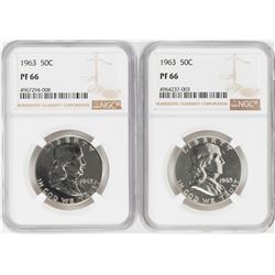 Lot of (2) 1963 Proof Franklin Half Dollar Coins NGC PF66