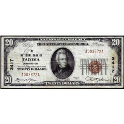 1929 $20 National Bank Tacoma, WA CH# 3417 National Currency Note