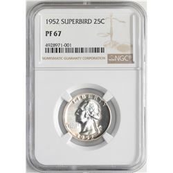 1952 Proof Superbird Washington Quarter Coin NGC PF67