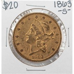 1863-S $20 Liberty Head Double Eagle Gold Coin Civil War Date