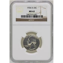 1936-D Washington Silver Quarter Coin NGC MS62