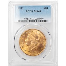 1903 $20 Liberty Head Double Eagle Gold Coin PCGS MS64
