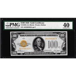 1928 $100 Gold Certificate Note Fr.2405 PMG Extremely Fine 40