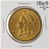 Image 1 : 1863-S $20 Liberty Head Double Eagle Gold Coin
