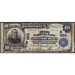 1902 Plain Back $10 First NB of Pittsburgh, PA CH# 252 National Currency Note