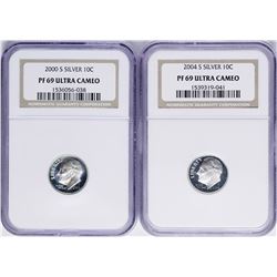 Lot of 2000-S & 2004-S Roosevelt Dime Proof Coins NGC PF69 Ultra Cameo