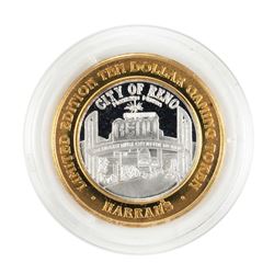 .999 Silver Harrahs Casino Reno Nevada $10 Casino Limited Edition Gaming Token