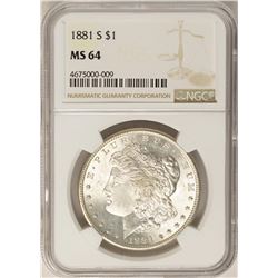 1881-S $1 Morgan Silver Dollar Coin NGC MS64 Nice Reverse Toning