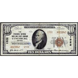 1929 $10 NB Lynchburg, VA CH# 1522 National Currency Note