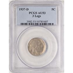 1937-D 3 Legged Buffalo Nickel Coin PCGS AU53