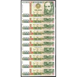 Lot of (10) 1988 Peru Mil Intis Uncirculated Bank Notes