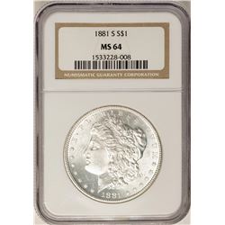 1881-S $1 Morgan Silver Dollar Coin NGC MS64