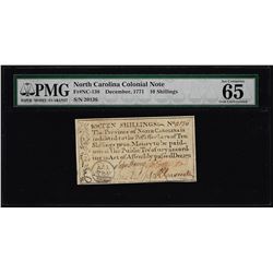 December, 1771 North Carolina 10 Shillings Colonial Currency Note PMG Gem Unc. 65EPQ