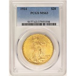 1924 $20 St. Gaudens Double Eagle Gold Coin PCGS MS63