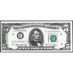 1974 $5 Federal Reserve Note Partial Offset ERROR