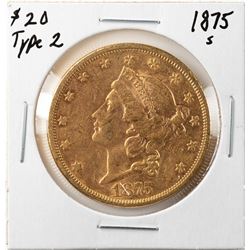 1875-S $20 Type 2 Liberty Head Double Eagle Gold Coin