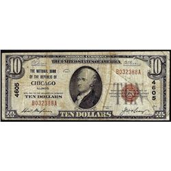 1929 $10 NB of the Republic Chicago, IL CH# 4605 National Currency Note