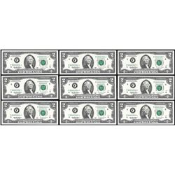 Lot of (9) Consecutive 1995 $2 Federal Reseve Star Notes Atlanta
