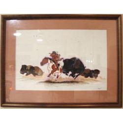 YLAZZ WATERCOLOR PAINTING OF NATIVE AMERICAN