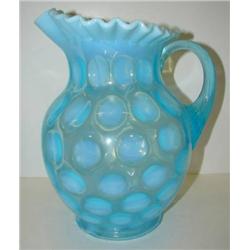 BLUE OPALESCENT GLASS WATER PITCHER