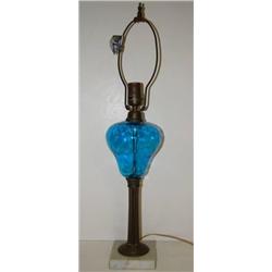 TABLE LAMP WITH BLUE GLASS BOWL