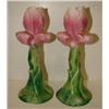 Image 1 : PAIR OF FIGURAL FLORAL DECORATED POTTERY CANDLEST