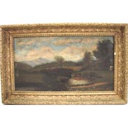 EARLY OIL ON CANVAS LANDSCAPE PAINTING
