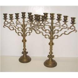 PAIR OF EARLY BRASS 7-LITE CANDELABRAS