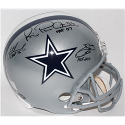 Emmitt Smith, Troy Aikman  Michael Irvin Signed Cowboys Full-Size Helmet with HOF Inscriptions (Smit