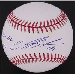Carlos Santana Signed OML Baseball Inscribed " to 18-16-AL Champs" (MLB Hologram)