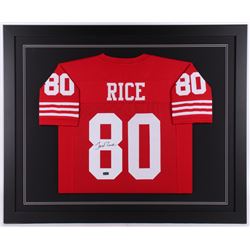 Jerry Rice Signed 35.5x43.5 Custom Framed Jersey (Radtke COA)