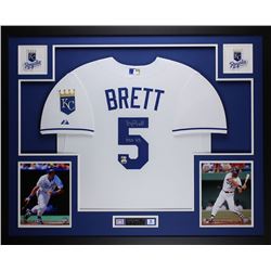 George Brett Signed Kansas City Royals 35x43 Custom Framed Jersey Inscribed "HOF 99" (Fanatics  MLB 