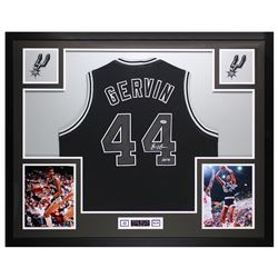 George Gervin Signed 35x43 Custom Framed Jersey Inscribed "HOF 96" (PSA COA)