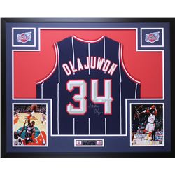Hakeem Olajuwon Signed 35x43 Custom Framed Jersey (JSA COA)