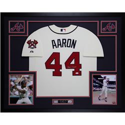 Hank Aaron Signed Atlanta Braves 35x43 Custom Framed Jersey (JSA COA)