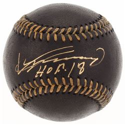 Vladimir Guerrero Signed OML Black Leather Baseball Inscribed "HOF 18" (JSA COA)