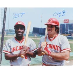 Pete Rose  Joe Morgan Signed Cincinnati Reds 16x20 Photo Inscribed "HOF '90"  "Hit King" (JSA COA)