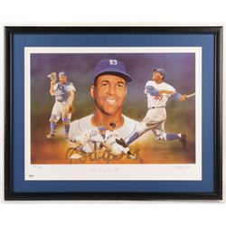 Roy Campanella Signed LE Brooklyn Dodgers 23.5x30 Custom Framed Lithograph Display (PSA Hologram)