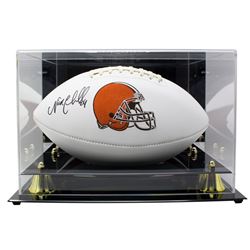 Nick Chubb Signed Cleveland Browns Logo Football with Display Case (JSA COA)