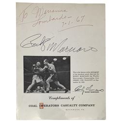 Rocky Marciano Signed Brochure Inscribed "7-1-67" (JSA LOA)