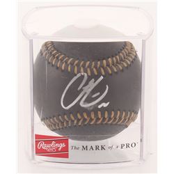 Francisco Lindor Signed OML Black Leather Baseball with Display Case (Beckett COA)