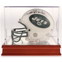 Don Maynard Signed New York Jets Mini Helmet with Wood Base Display Case (PSA COA)